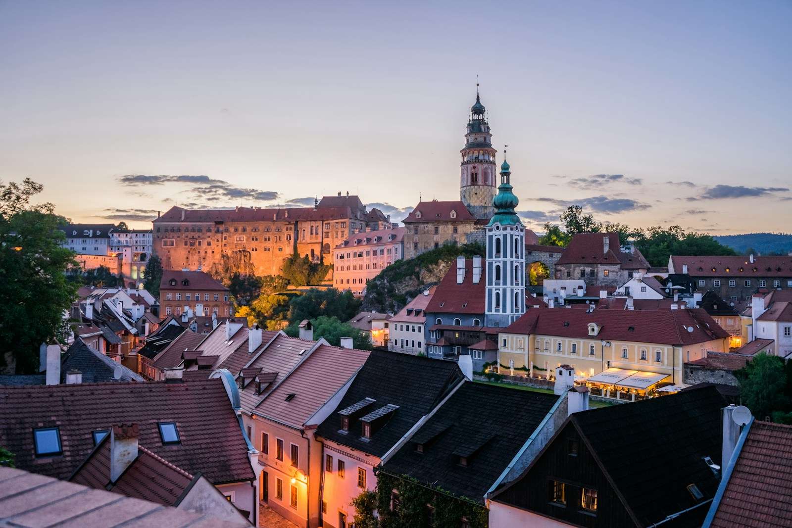 Český Krumlov's rooftops below the castle