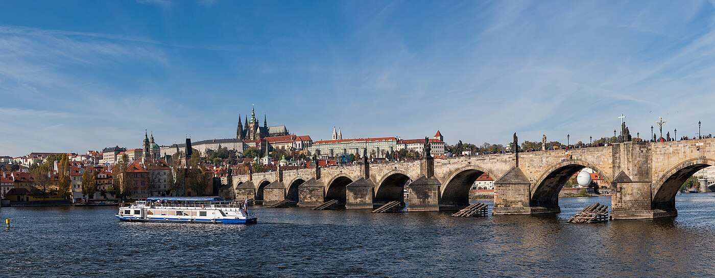 Charles Bridge and Prague Castle above the Vltava river